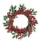 18&#x22; Red Berries &#x26; Two-Tone Green Leaves Artificial Wreath, Unlit